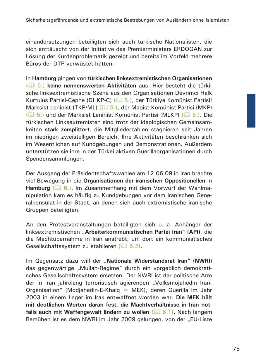 Seite 77 des Verfassungsschutzbericht 2009 Hamburg
