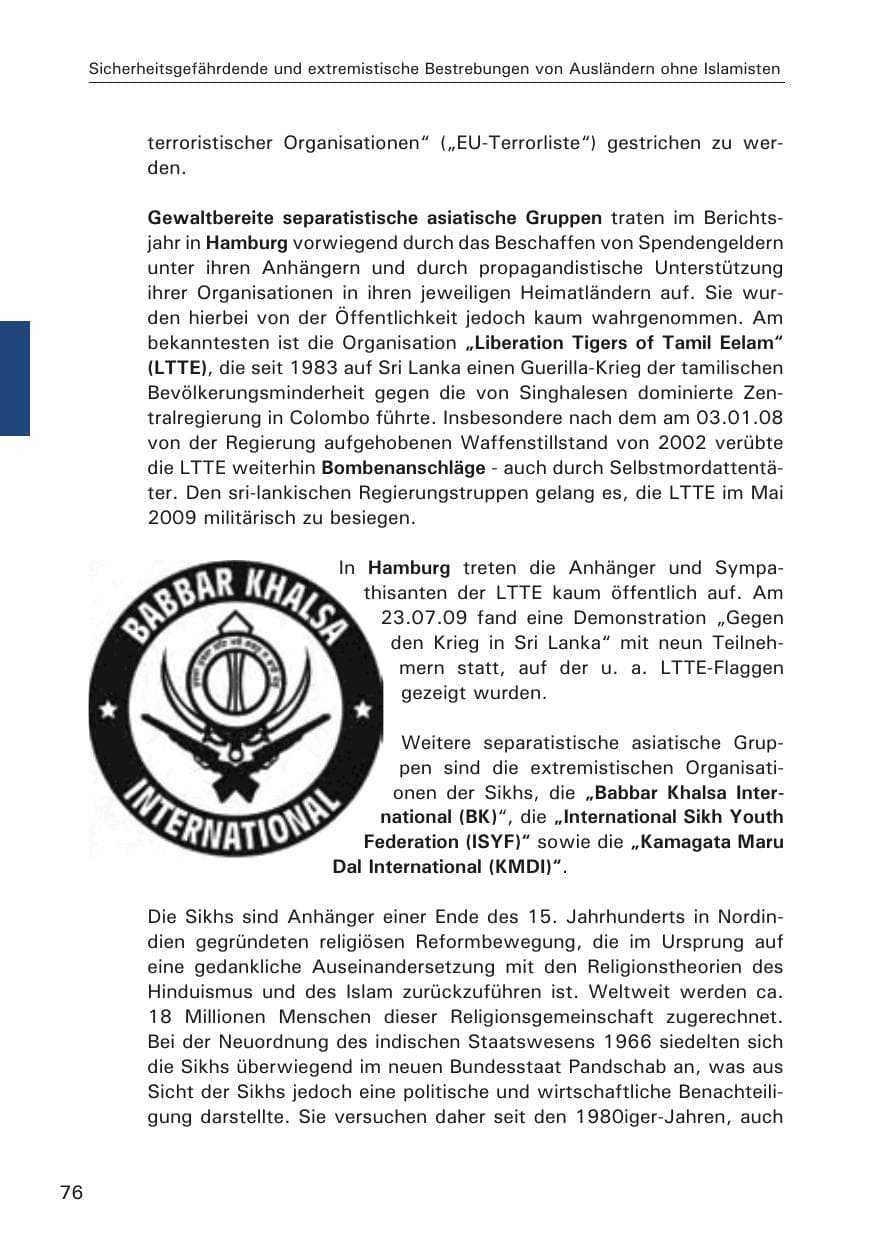 Seite 78 des Verfassungsschutzbericht 2009 Hamburg