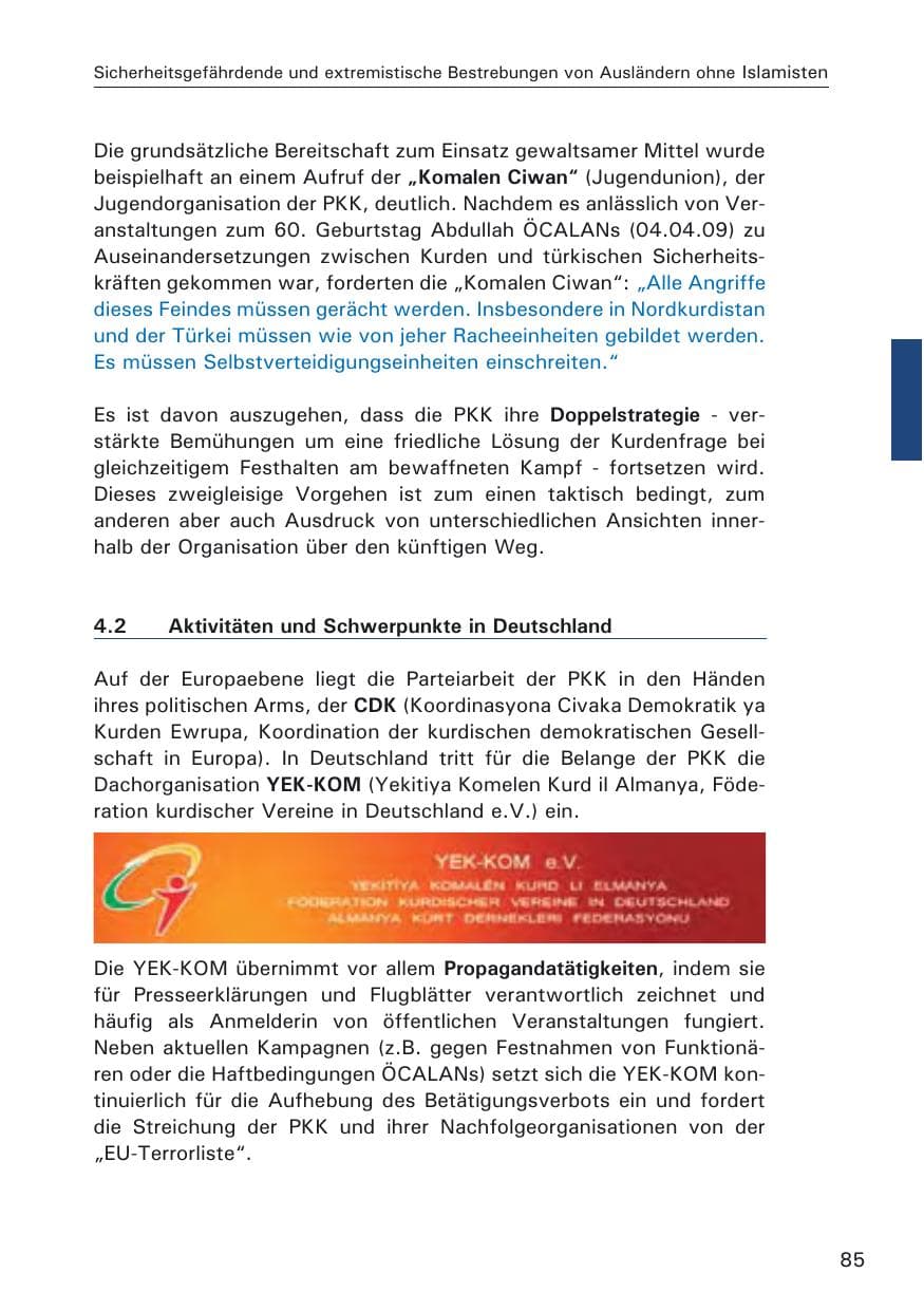 Seite 87 des Verfassungsschutzbericht 2009 Hamburg
