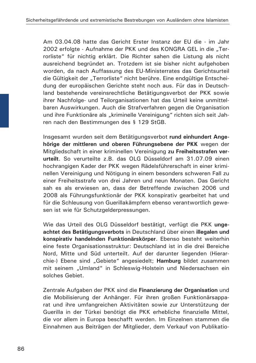 Seite 88 des Verfassungsschutzbericht 2009 Hamburg