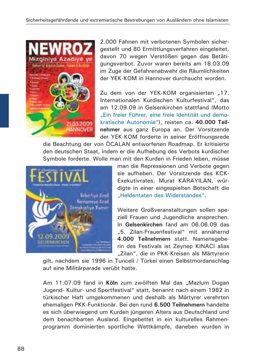 Seite 90 des Verfassungsschutzbericht 2009 Hamburg
