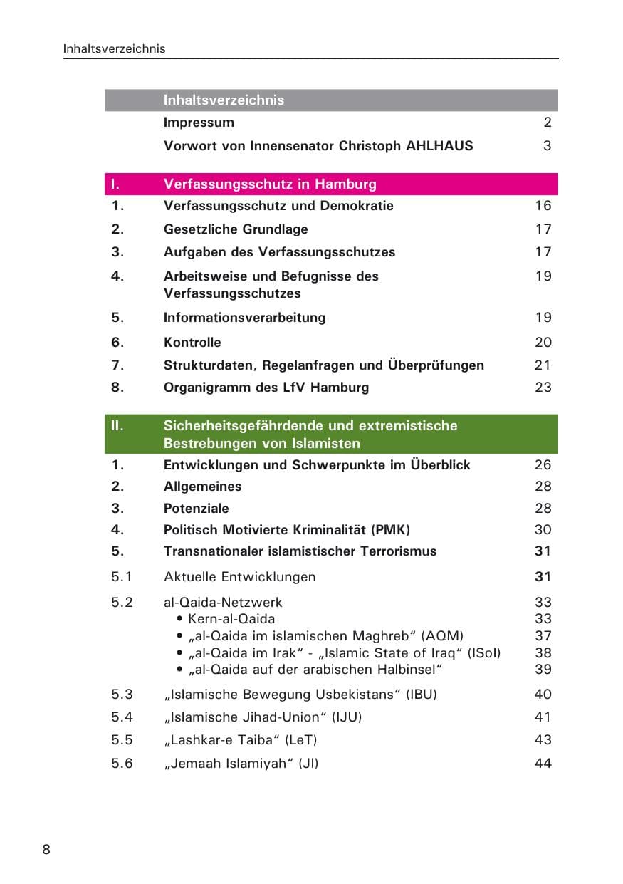 Seite 10 des Verfassungsschutzbericht 2009 Hamburg