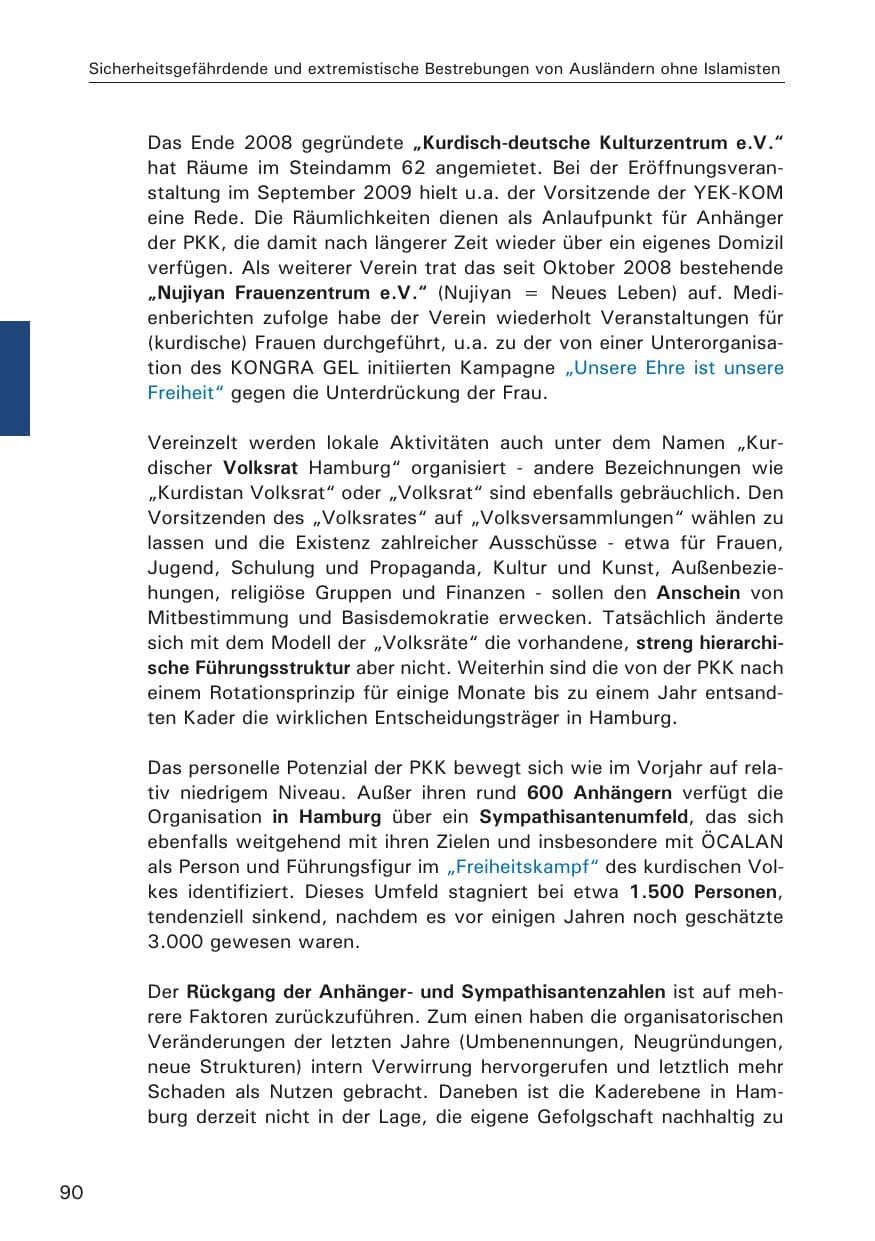 Seite 92 des Verfassungsschutzbericht 2009 Hamburg