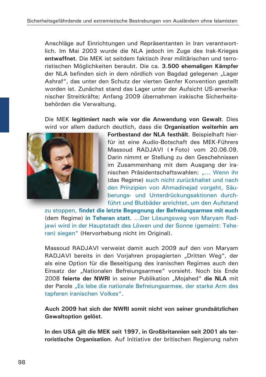 Seite 100 des Verfassungsschutzbericht 2009 Hamburg