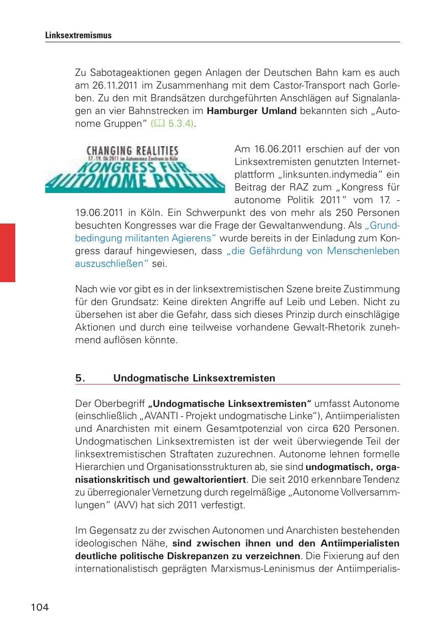 Seite 105 des Verfassungsschutzbericht 2011 Hamburg