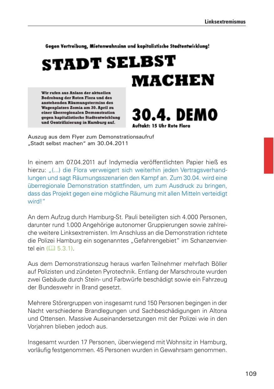 Seite 110 des Verfassungsschutzbericht 2011 Hamburg
