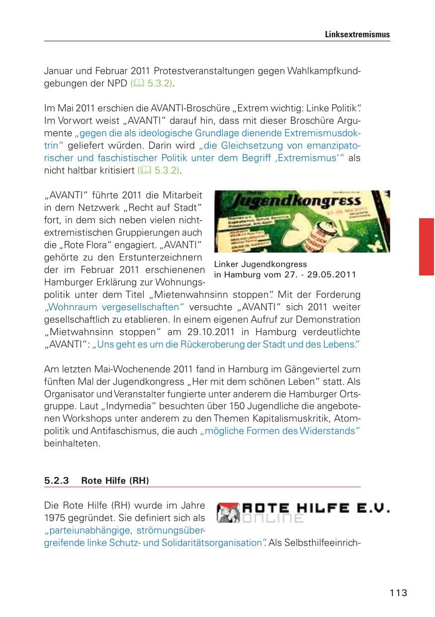 Seite 114 des Verfassungsschutzbericht 2011 Hamburg