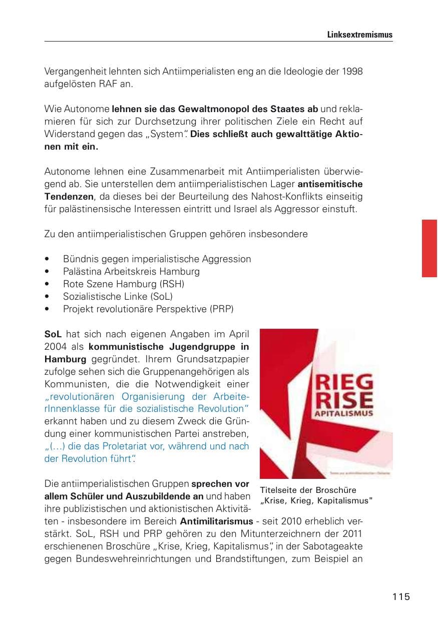 Seite 116 des Verfassungsschutzbericht 2011 Hamburg