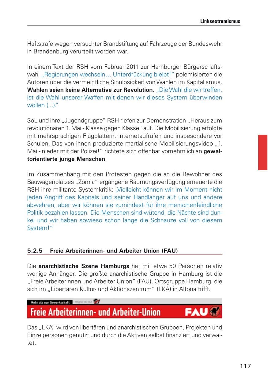 Seite 118 des Verfassungsschutzbericht 2011 Hamburg
