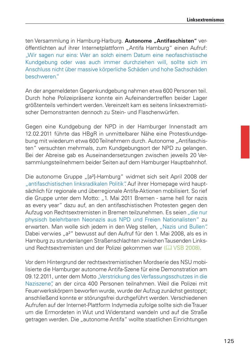 Seite 126 des Verfassungsschutzbericht 2011 Hamburg