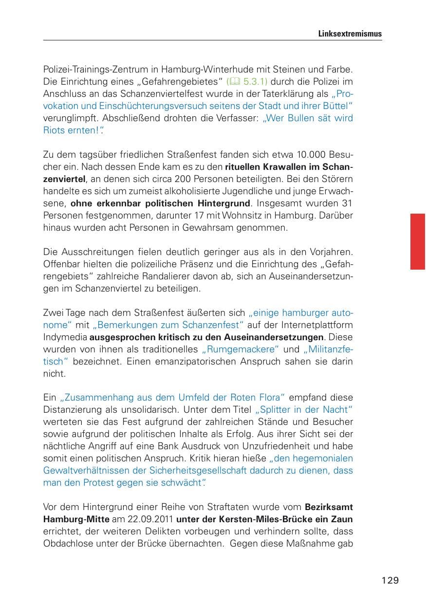 Seite 130 des Verfassungsschutzbericht 2011 Hamburg