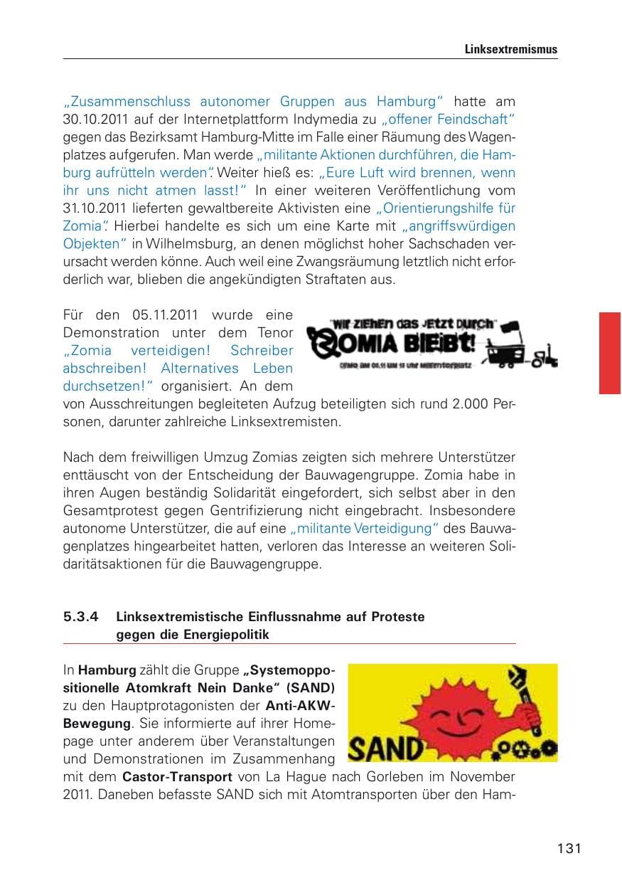 Seite 132 des Verfassungsschutzbericht 2011 Hamburg