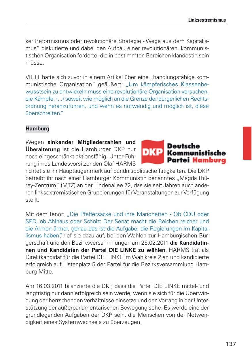 Seite 138 des Verfassungsschutzbericht 2011 Hamburg