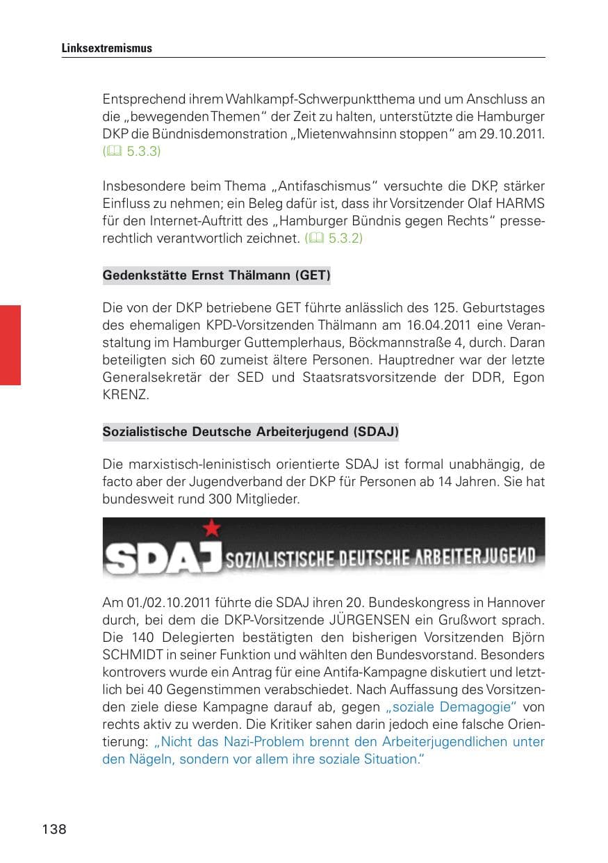 Seite 139 des Verfassungsschutzbericht 2011 Hamburg