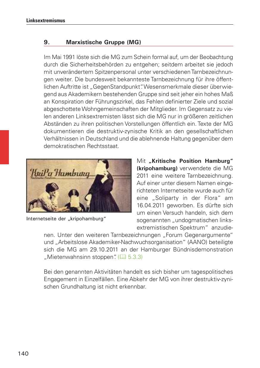 Seite 141 des Verfassungsschutzbericht 2011 Hamburg