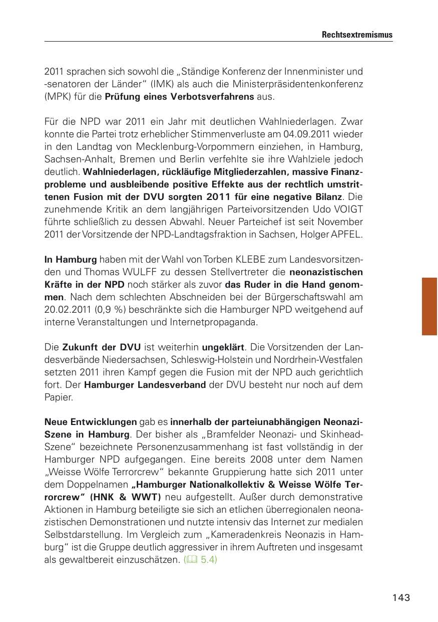 Seite 144 des Verfassungsschutzbericht 2011 Hamburg