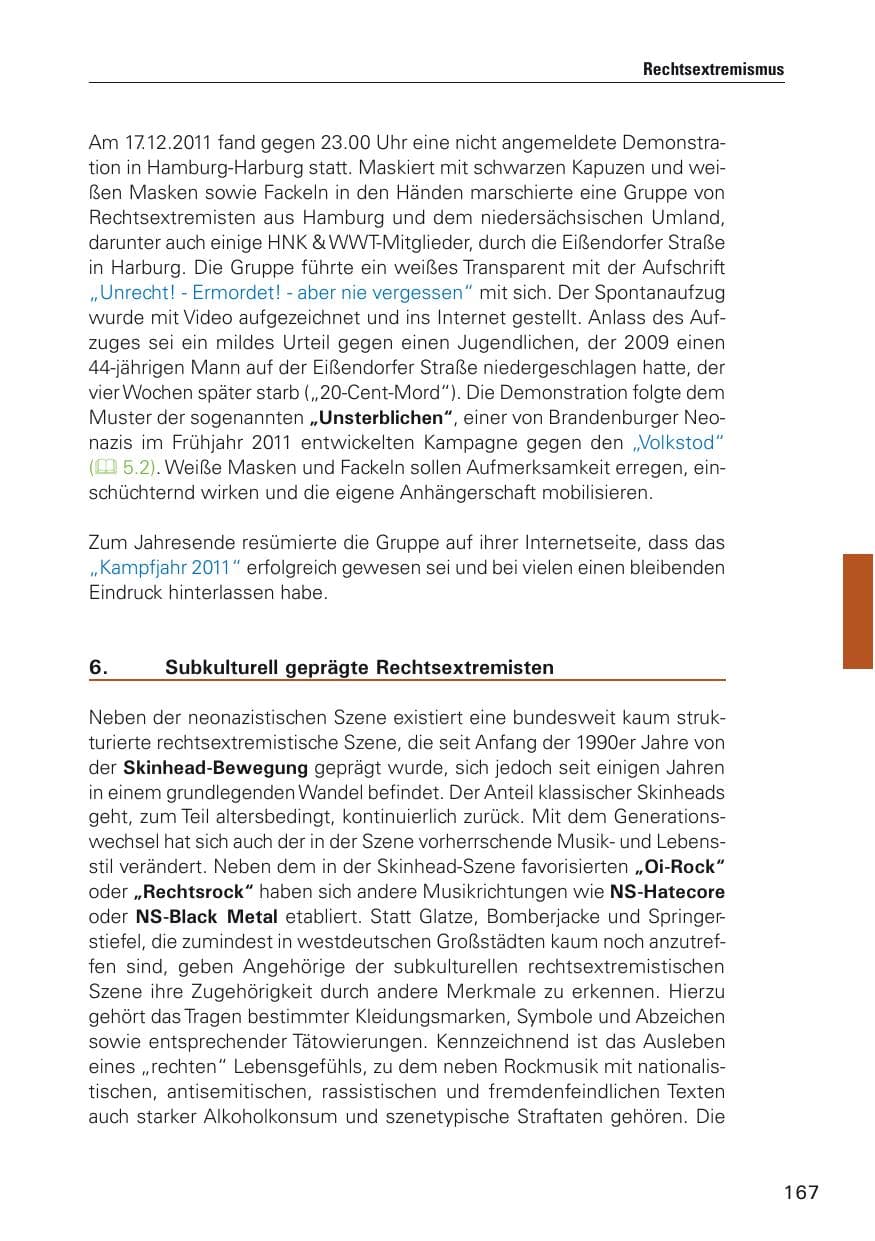 Seite 168 des Verfassungsschutzbericht 2011 Hamburg