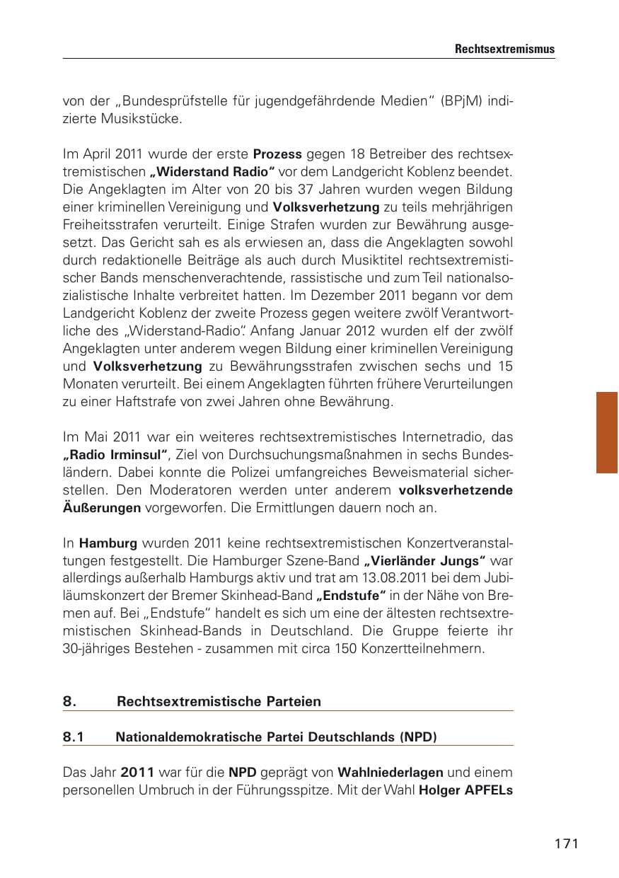 Seite 172 des Verfassungsschutzbericht 2011 Hamburg