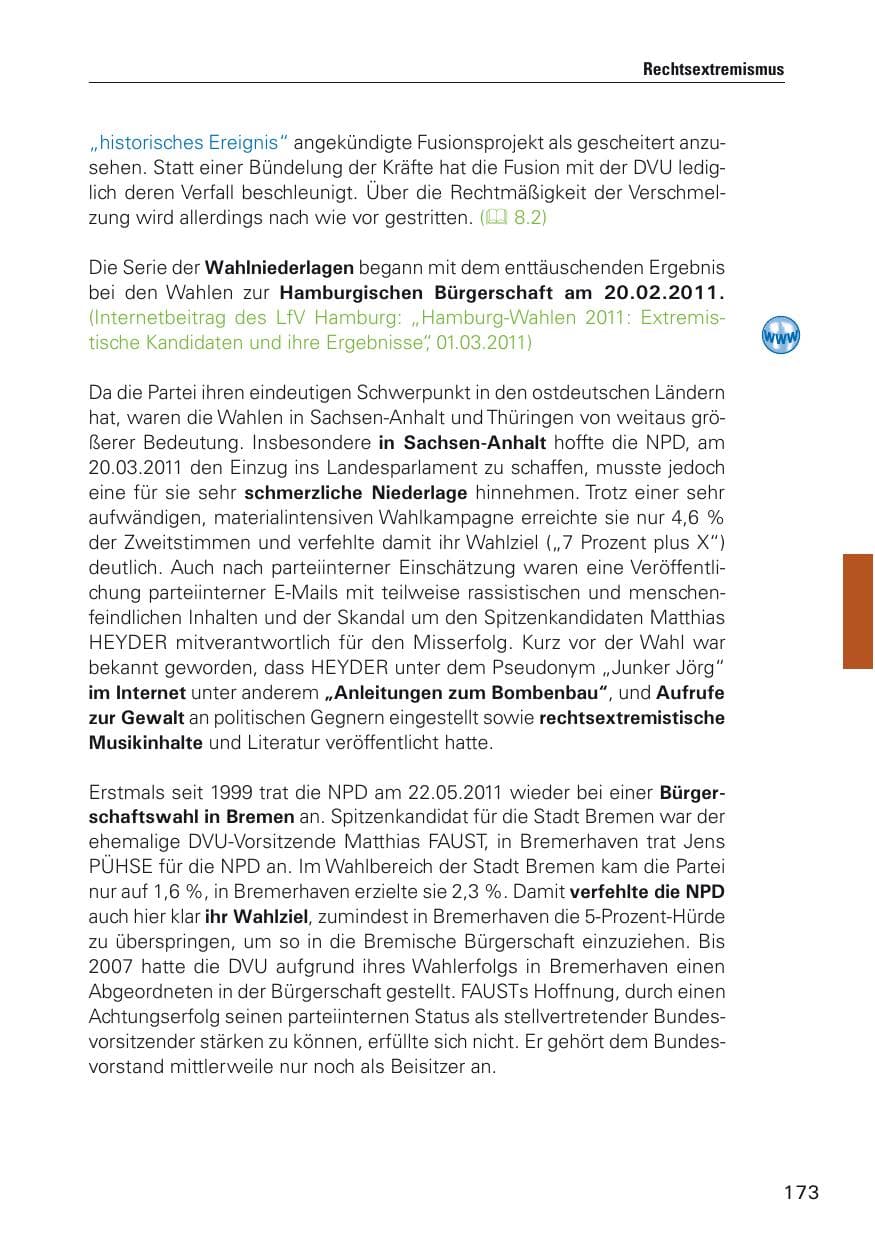 Seite 174 des Verfassungsschutzbericht 2011 Hamburg