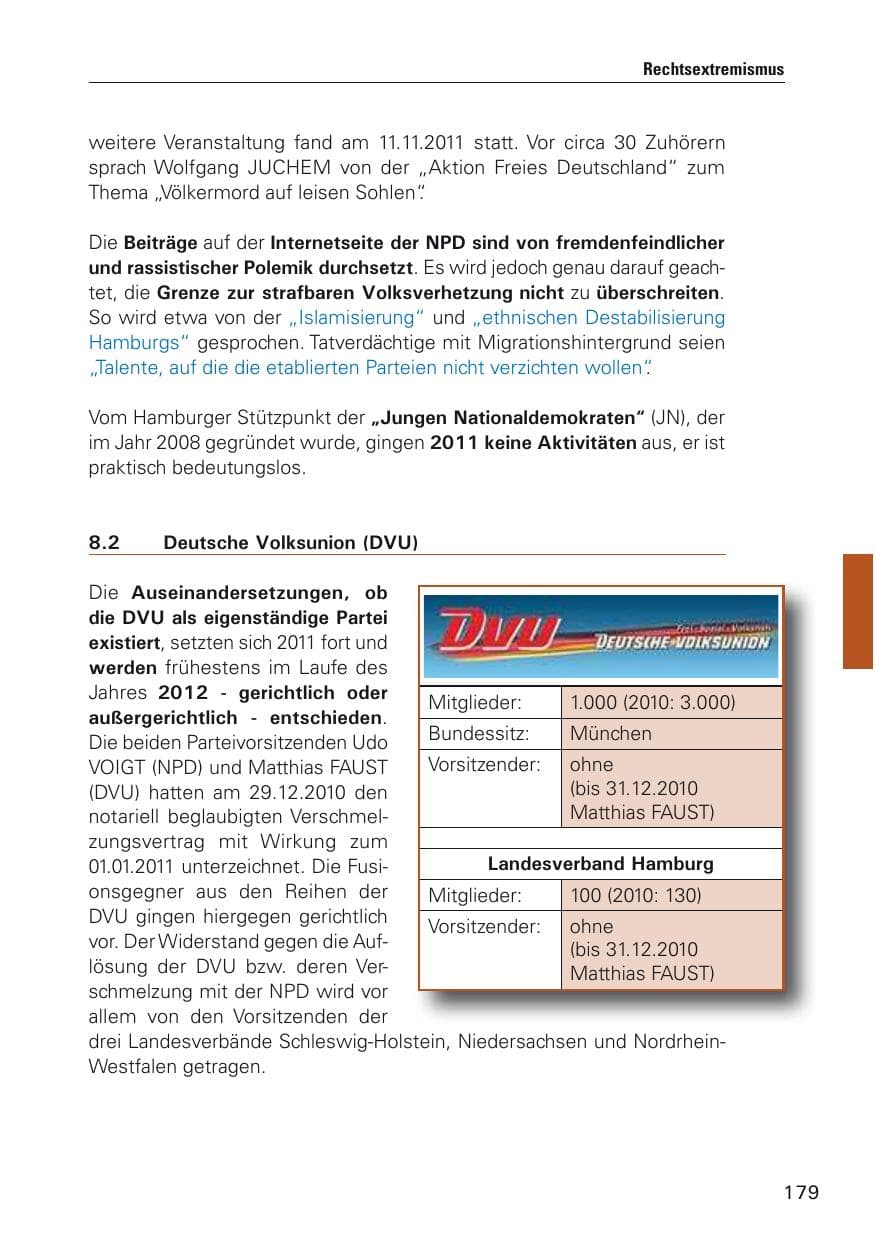 Seite 180 des Verfassungsschutzbericht 2011 Hamburg