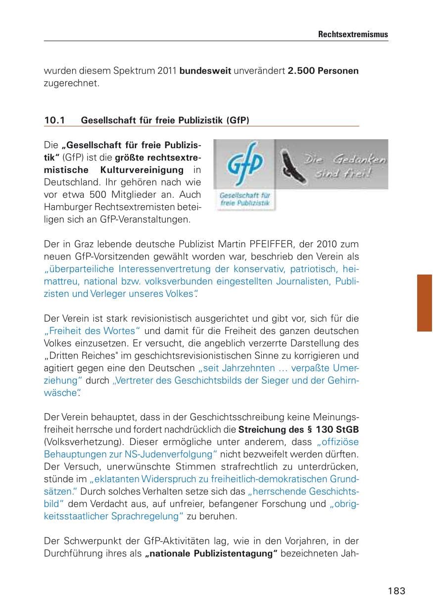 Seite 184 des Verfassungsschutzbericht 2011 Hamburg