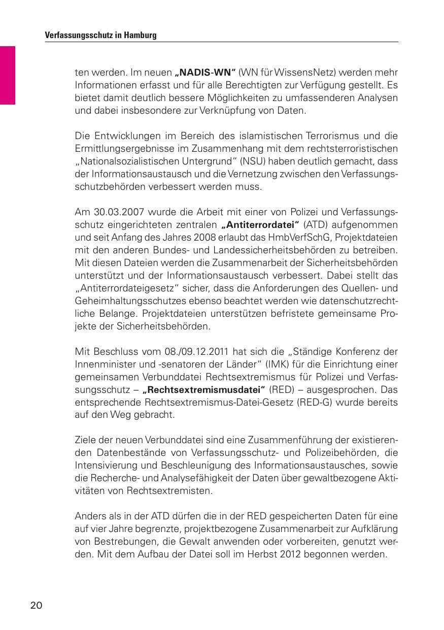 Seite 21 des Verfassungsschutzbericht 2011 Hamburg