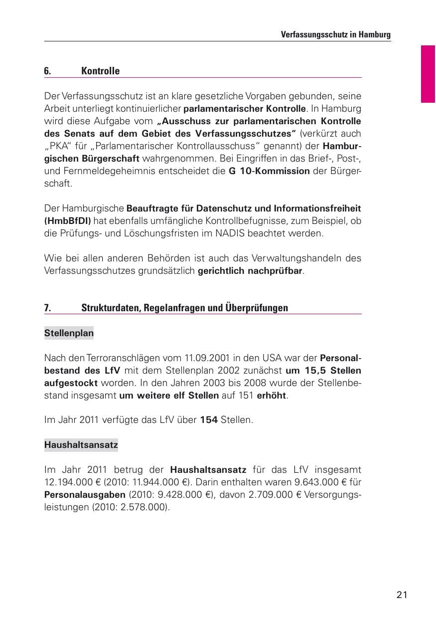 Seite 22 des Verfassungsschutzbericht 2011 Hamburg