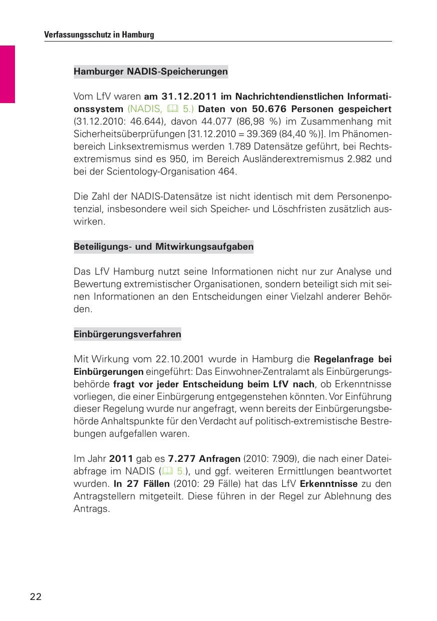 Seite 23 des Verfassungsschutzbericht 2011 Hamburg