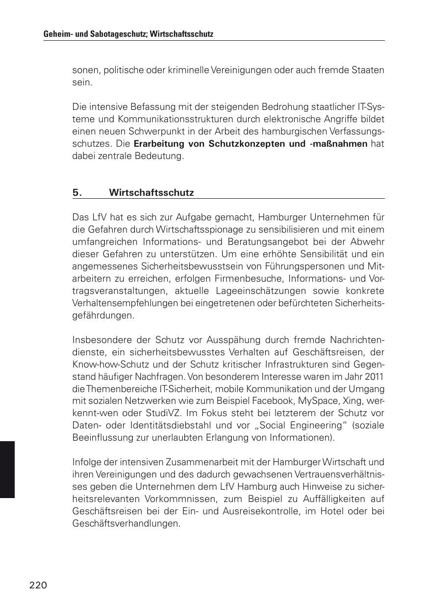 Seite 221 des Verfassungsschutzbericht 2011 Hamburg