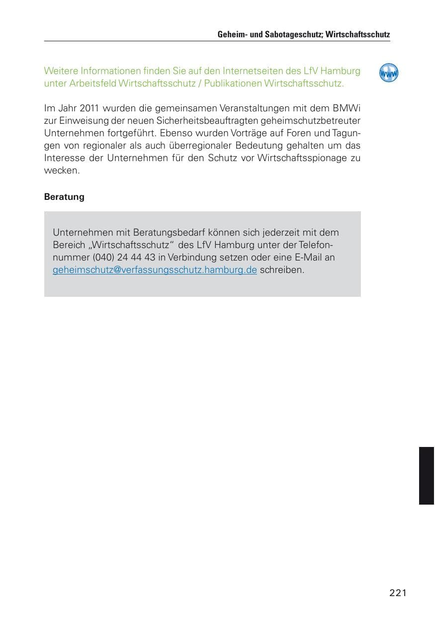 Seite 222 des Verfassungsschutzbericht 2011 Hamburg