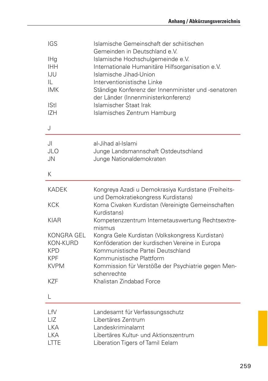 Seite 260 des Verfassungsschutzbericht 2011 Hamburg