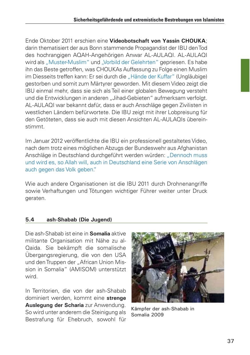 Seite 38 des Verfassungsschutzbericht 2011 Hamburg