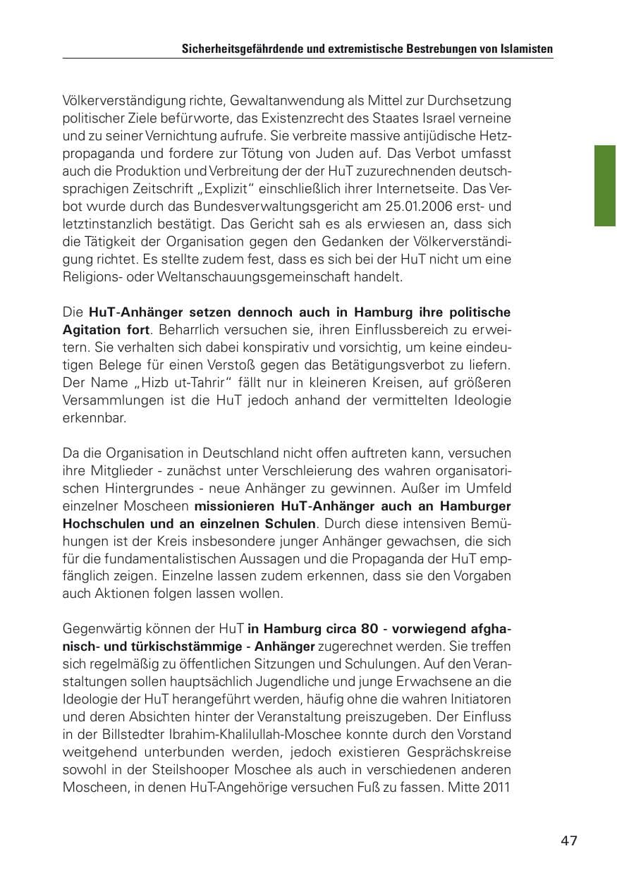 Seite 48 des Verfassungsschutzbericht 2011 Hamburg