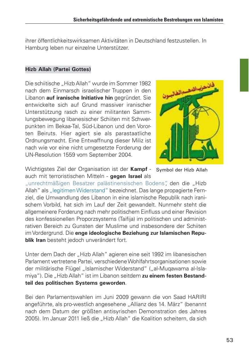Seite 54 des Verfassungsschutzbericht 2011 Hamburg