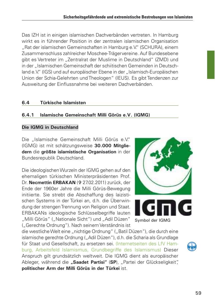 Seite 60 des Verfassungsschutzbericht 2011 Hamburg