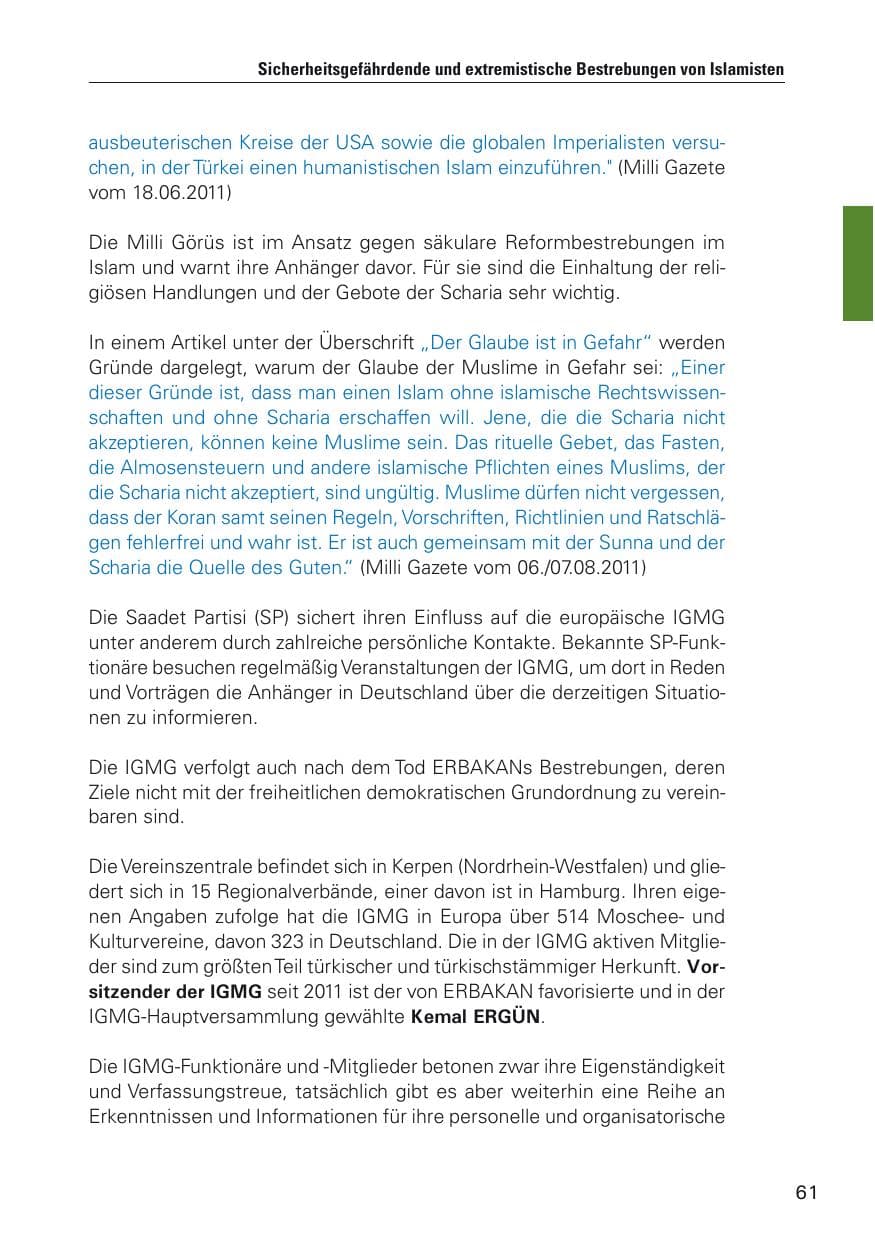 Seite 62 des Verfassungsschutzbericht 2011 Hamburg
