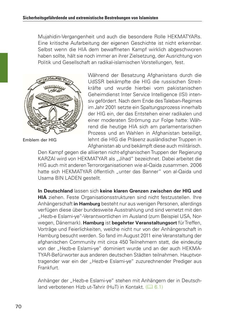 Seite 71 des Verfassungsschutzbericht 2011 Hamburg