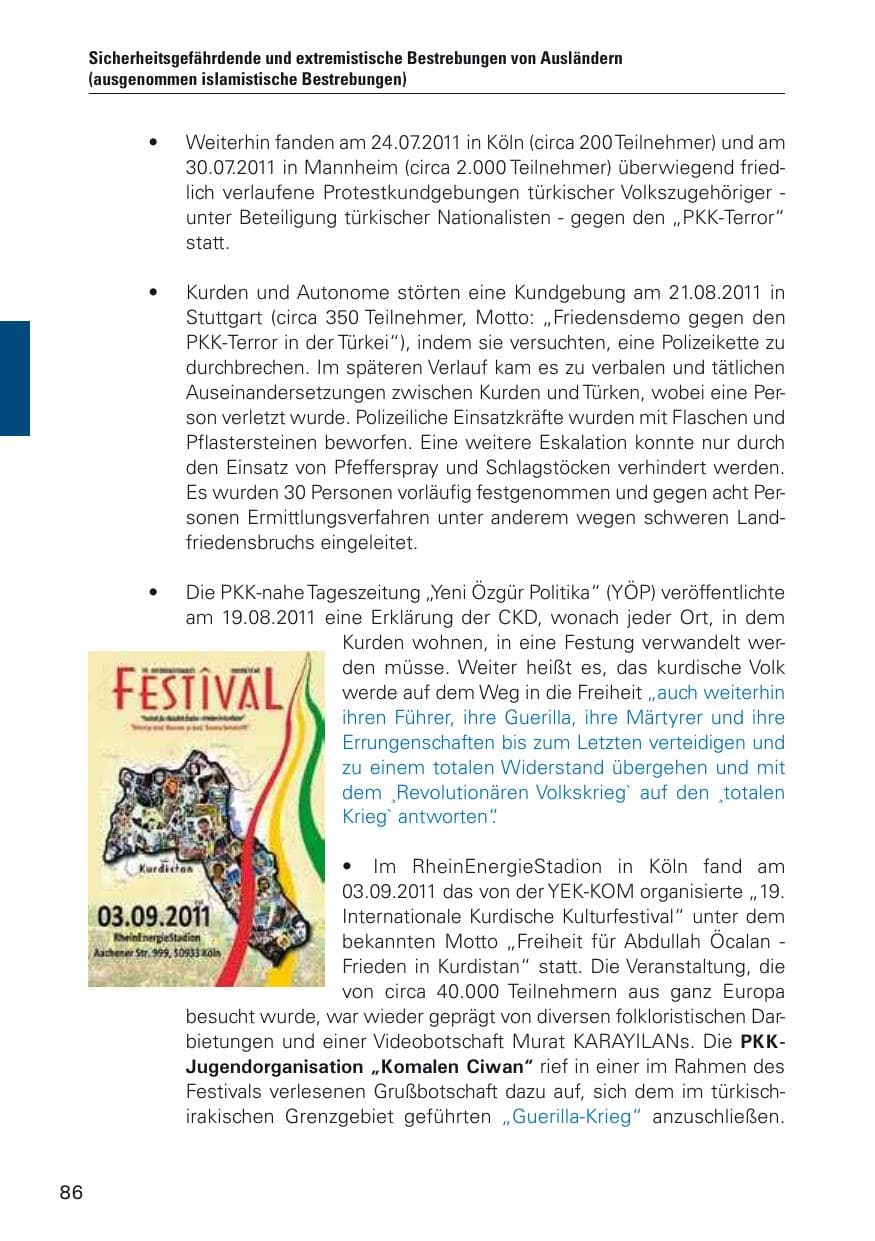 Seite 87 des Verfassungsschutzbericht 2011 Hamburg