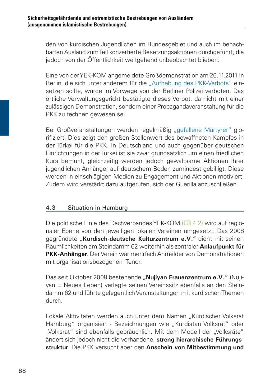 Seite 89 des Verfassungsschutzbericht 2011 Hamburg