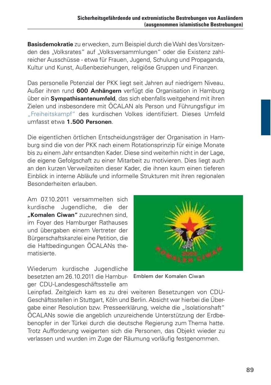 Seite 90 des Verfassungsschutzbericht 2011 Hamburg