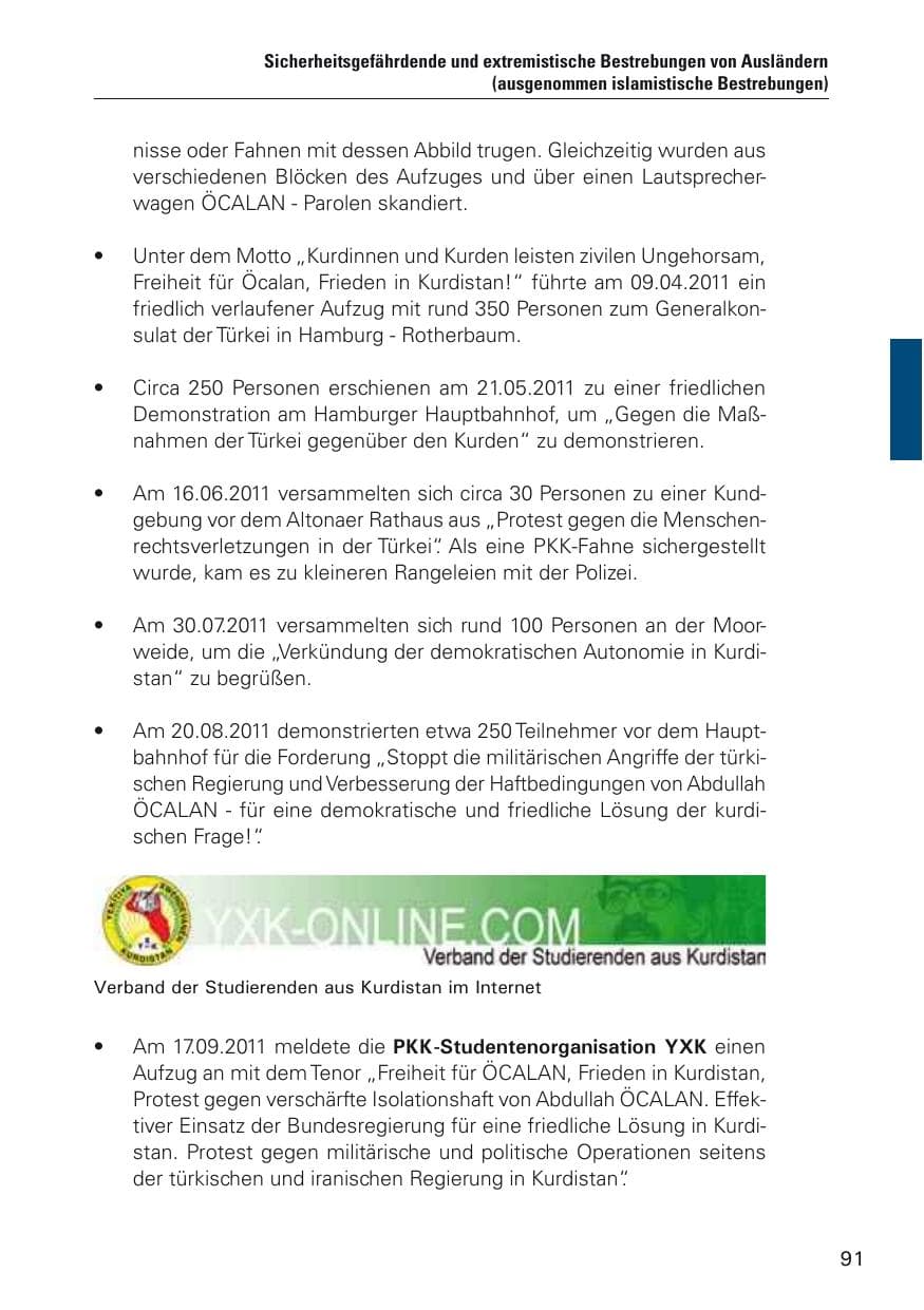 Seite 92 des Verfassungsschutzbericht 2011 Hamburg