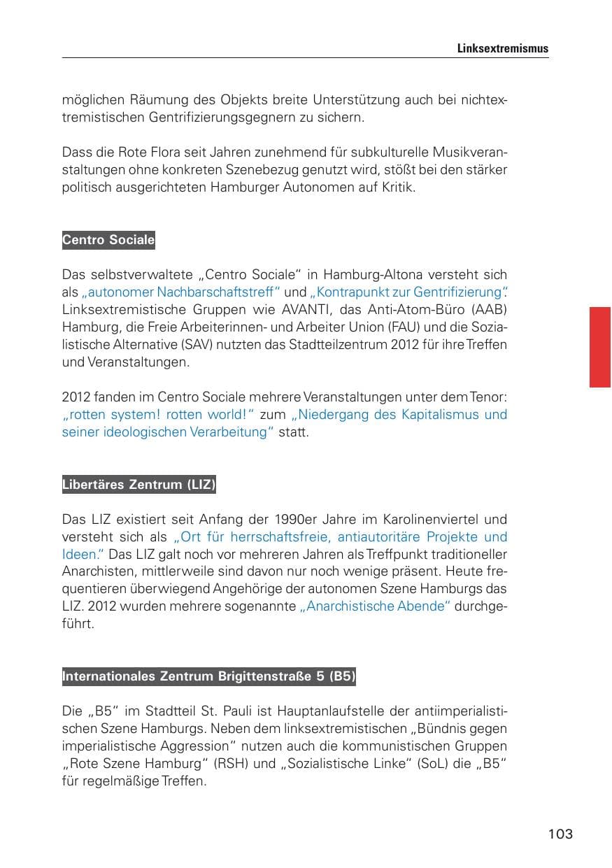 Seite 104 des Verfassungsschutzbericht 2012 Hamburg