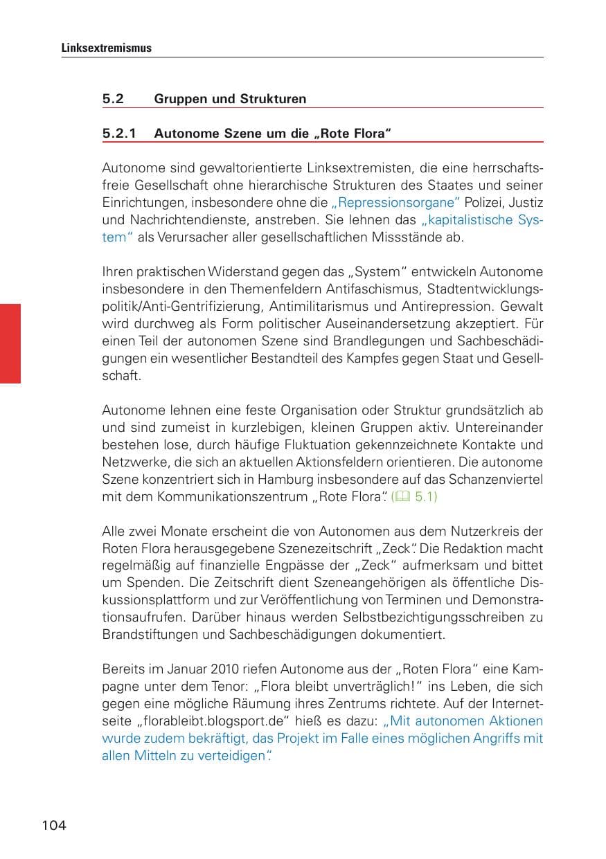 Seite 105 des Verfassungsschutzbericht 2012 Hamburg