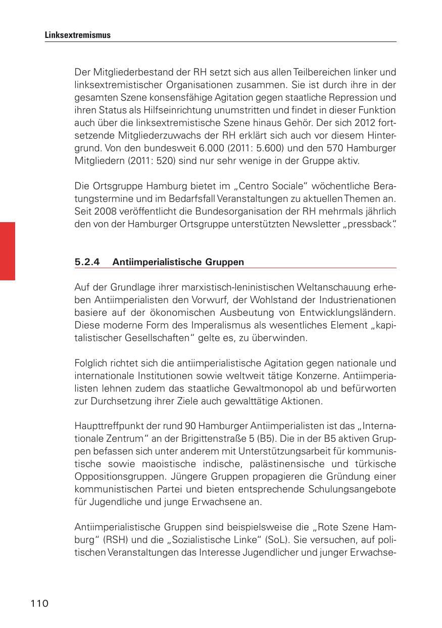 Seite 111 des Verfassungsschutzbericht 2012 Hamburg