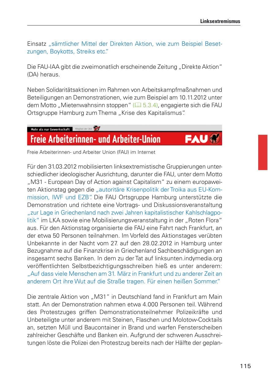 Seite 116 des Verfassungsschutzbericht 2012 Hamburg