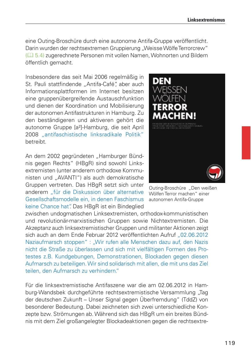 Seite 120 des Verfassungsschutzbericht 2012 Hamburg