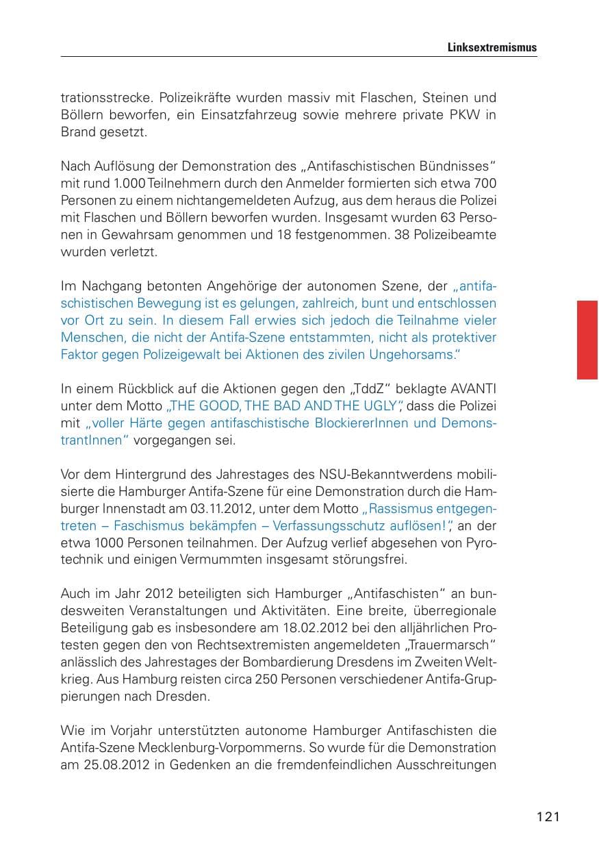 Seite 122 des Verfassungsschutzbericht 2012 Hamburg
