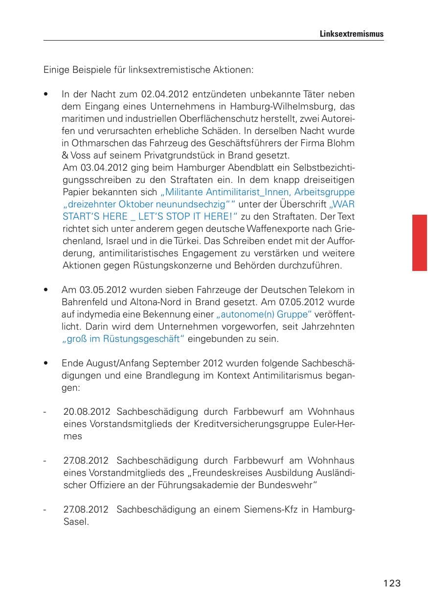Seite 124 des Verfassungsschutzbericht 2012 Hamburg