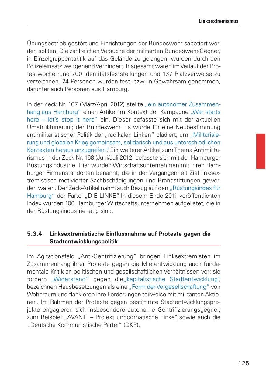 Seite 126 des Verfassungsschutzbericht 2012 Hamburg