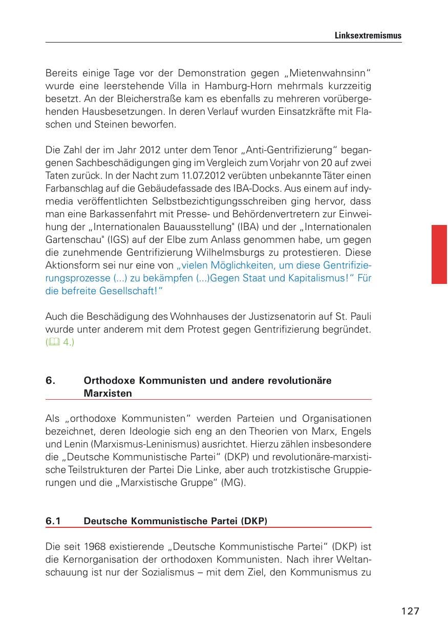 Seite 128 des Verfassungsschutzbericht 2012 Hamburg